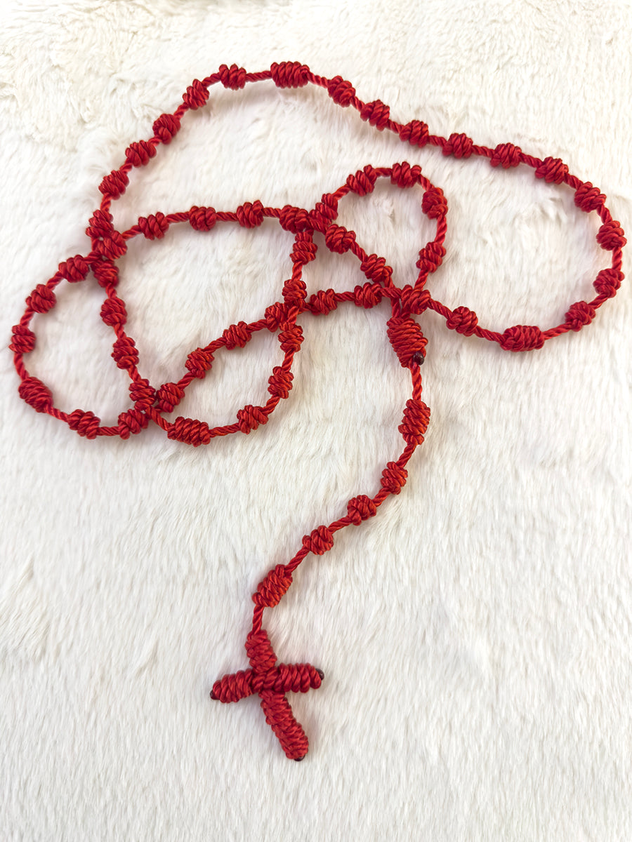 Red Handmade Catholic Rope Rosary