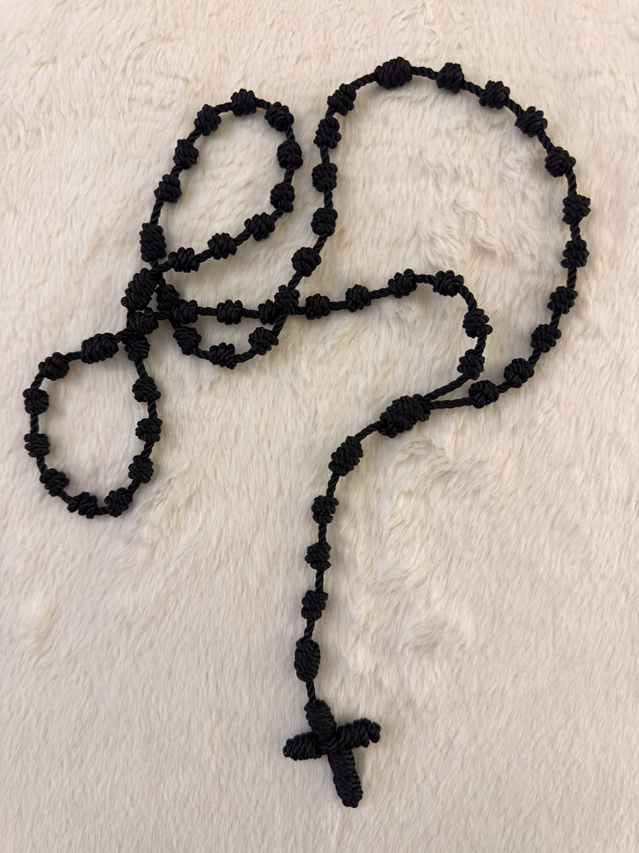 Black Handmade Catholic Rope Rosary