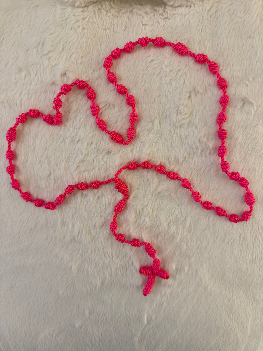 Hot Pink Handmade Catholic Rope Rosary