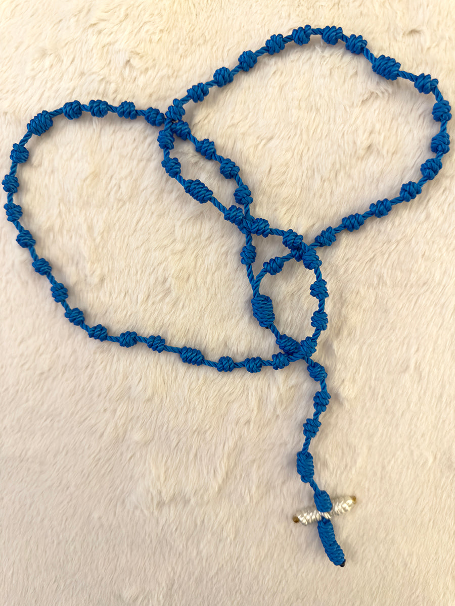 Royal Blue Handmade Catholic Rope Rosary with White Cross