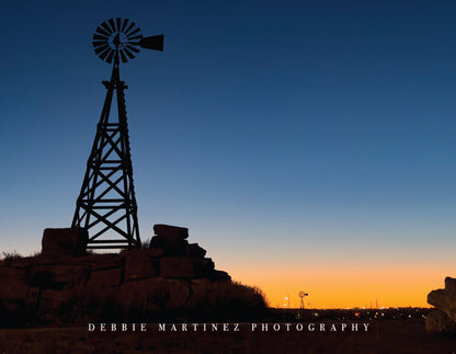 Windmill Silhouette at Sunset Postcard - Cheyenne