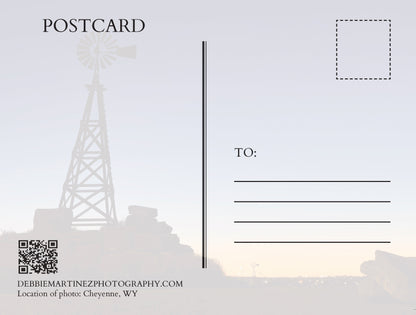 Windmill Silhouette at Sunset Postcard - Cheyenne