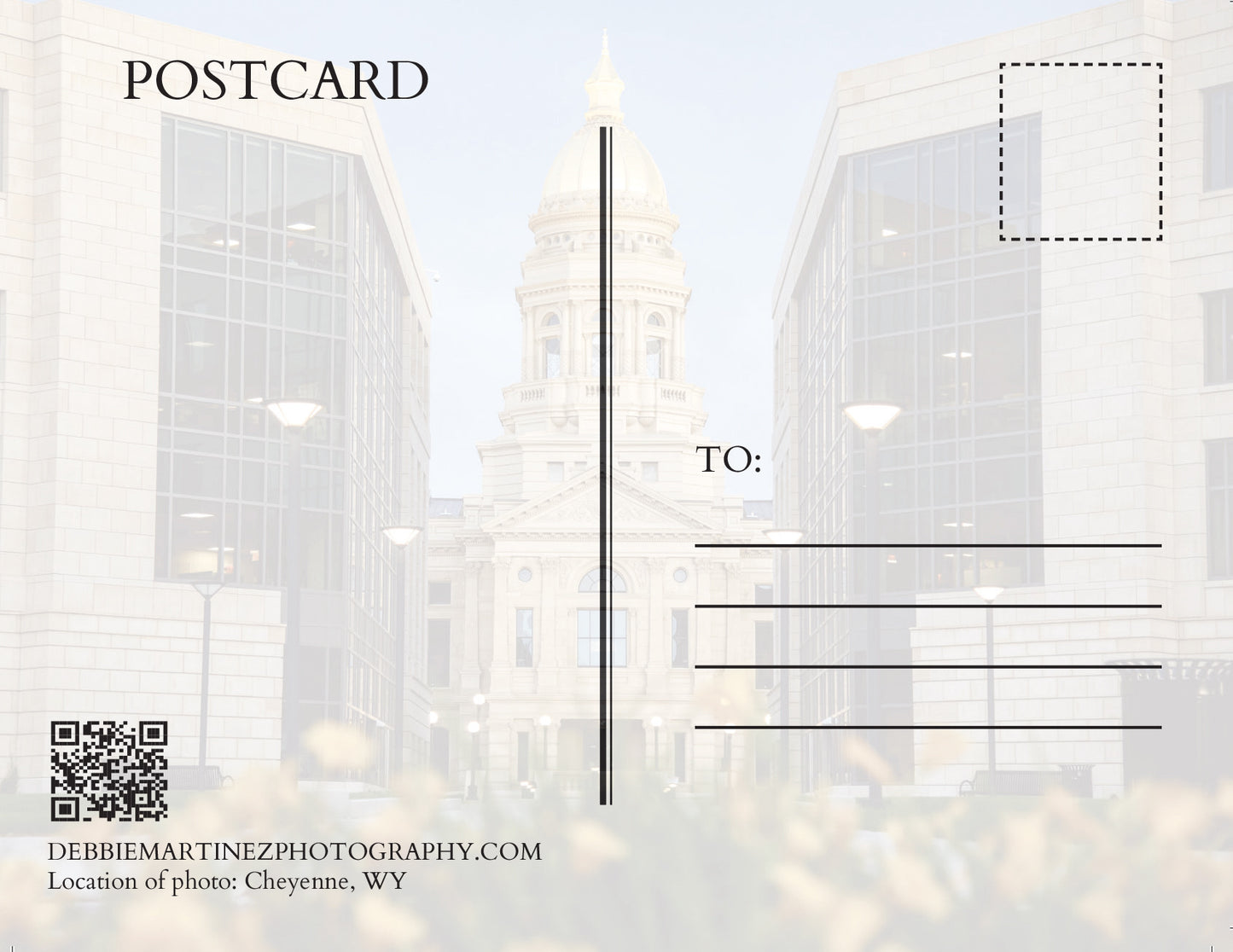 Wyoming State Capitol with Yellow Flowers Postcard - Cheyenne