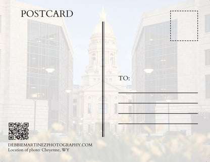 Wyoming State Capitol with Yellow Flowers Postcard - Cheyenne