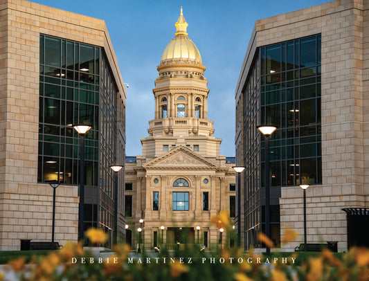 Wyoming State Capitol with Yellow Flowers Postcard - Cheyenne