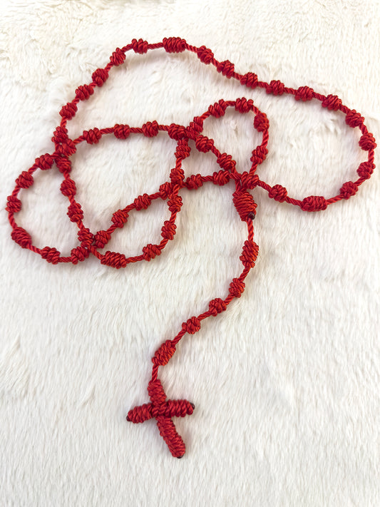 Red Handmade Catholic Rope Rosary