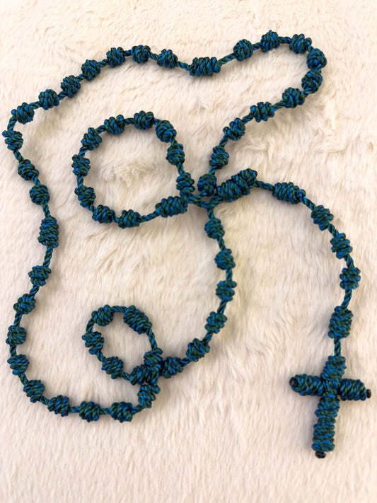 Teal & Black Handmade Catholic Rope Rosary