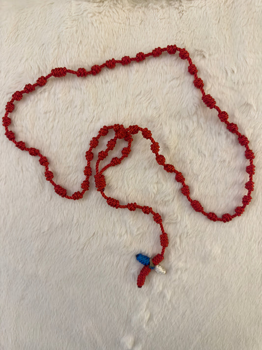 Red Handmade Catholic Rope Rosary with Red, White & Blue Cross