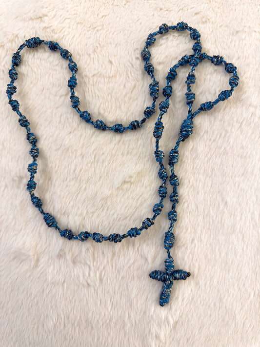 Blue Multicolor Handmade Catholic Rope Rosary