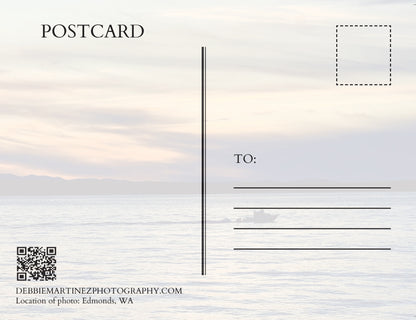 Boat at Sunset Postcard - Edmonds, Washington